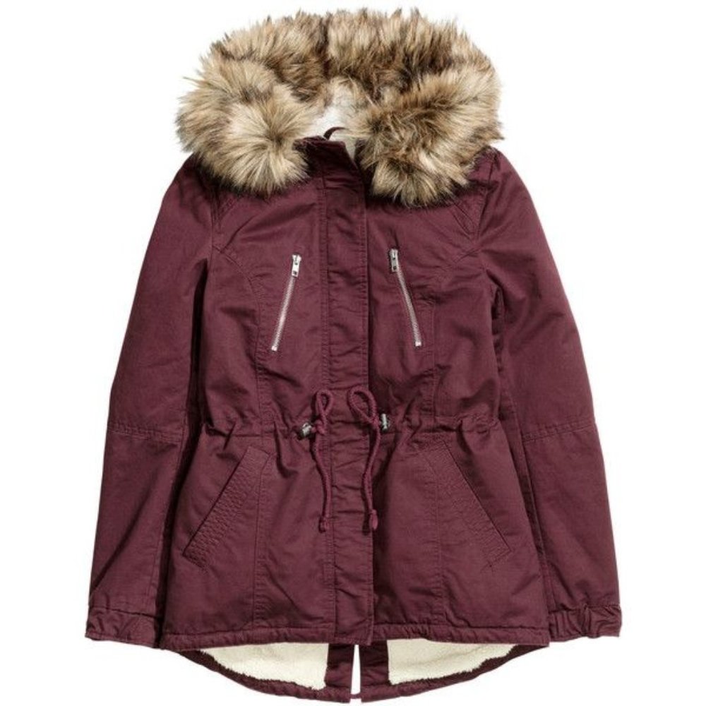 H&M Burgundy Faux Fur Parka Jacket 2